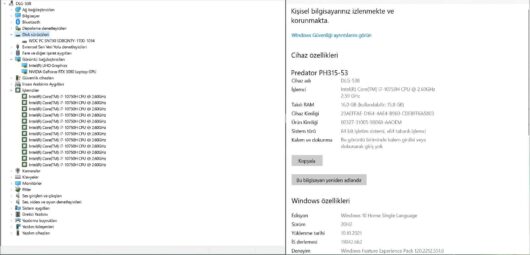 Acer Predetor Helios 300 PH315-53 SIFIR i7 10750H 16GB 1TB SSD RTX3080 W10 15.6" FHD NH.QAVEY.002 - Görsel 11