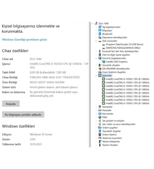 Lenovo V15-IIL 82C5000QTX İKİNCİ EL GARANTİLİ Intel Core i5 1035G1 8GB 256GB SSD 15.6" - Görsel 5