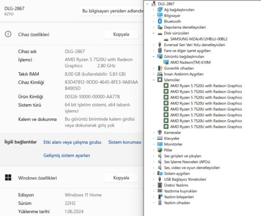 Lenovo V15 G4 AMN AMD Ryzen 5 7520U 8GB 512GB SSD 15.6" FHD 82YU00QKTX (İKİNCİ EL) - Image 4