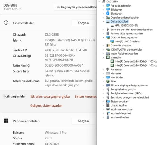 Acer Aspire A315-35-C7CB Intel Celeron N4500 4GB 128GB SSD 15.6" FHD NX.A6LEY.006 (İKİNCİ EL) - Görsel 5
