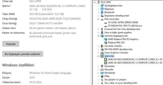 HP 15-DB001NT AMD A9 9425 16GB 240GB SSD Radeon 520 2GB 15.6" HD 4JU39EA (İKİNCİ EL) - Görsel 5