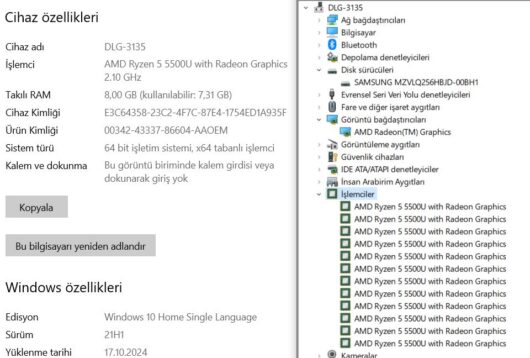 HP 255 G8 AMD Ryzen 5 5500U 8GB 256GB SSD 15.6" FHD W10 7N4W2AA (İKİNCİ EL) - Görsel 5