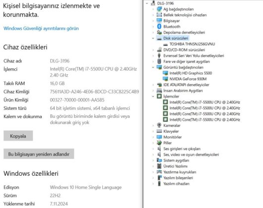 Toshiba C55 Intel Core i7 5500U 16GB RAM 256GB SSD 930M 15.6" HD (İKİNCİ EL) - Görsel 5