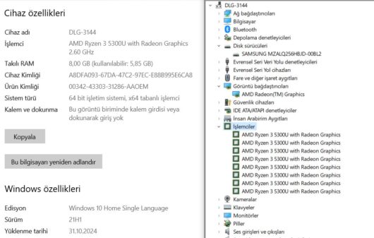 Lenovo Idepad 15ALC6 AMD Ryzen 3 5300U 8GB RAM 256GB SSD W11 15.6" FHD 82KU00VQTX (İKİNCİ EL) - Görsel 5