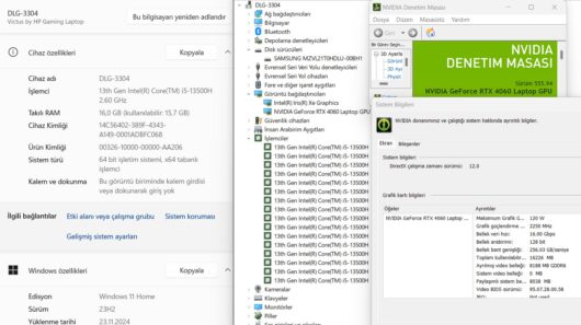 HP Victus 16-R0022NT Intel Core i5 13500H 16GB RAM 1TB SSD W11 RTX4060 16.1" FHD 144Hz 7P6B8EA (İKİNCİ EL) - Görsel 5