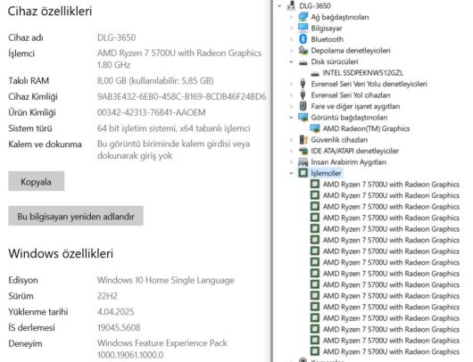 LENOVO IdeaPad 3 82KU0118TX  AMD Ryzen 7 5700U 8GB RAM 512GB SSD W10 15.6” FHD (İKİNCİ EL) - Görsel 5