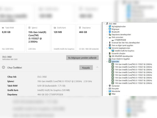 Casper Nirvana C600.1155-8V00X-G-F Intel Core i5 1155G7 8GB RAM 500GB SSD 15.6” FHD (İKİNCİ EL) - Görsel 5