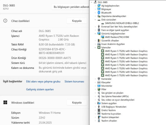 Lenovo V15 G4 AMN AMD Ryzen 5 7520U 8GB RAM 512GB SSD 15.6" FHD 82YU00QKTX (İKİNCİ EL) - Görsel 5