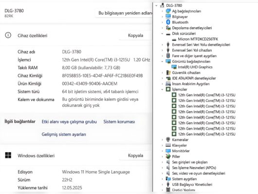 Lenovo IdeaPad 3 15AIU7 Intel Core i3 1215U 8GB RAM 256GB SSD W11 15.6” FHD 82RK00X8TX (İKİNCİ EL) - Görsel 5