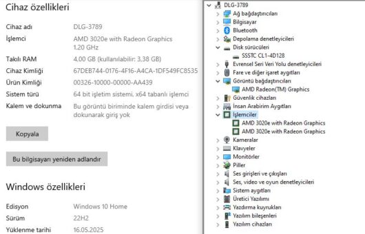 Lenovo IdeaPad 3 15ADA05 AMD 3020e 4GB RAM 128GB SSD 15.6” HD 81W100S3TX (İKİNCİ EL) - Görsel 5