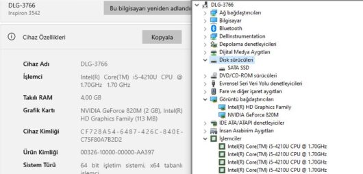 Dell Inspiron 3542 Intel Core i5 4210U 4GB RAM 240GB SSD 820M 15.6” HD (İKİNCİ EL) - Görsel 5