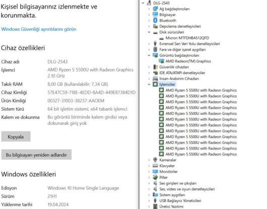 Lenovo Ideapad 5 14ALC05 AMD Ryzen 5 5500U 8GB 512GB SSD 14" FHD W10 82LM006DTX (İKİNCİ EL) - Görsel 10