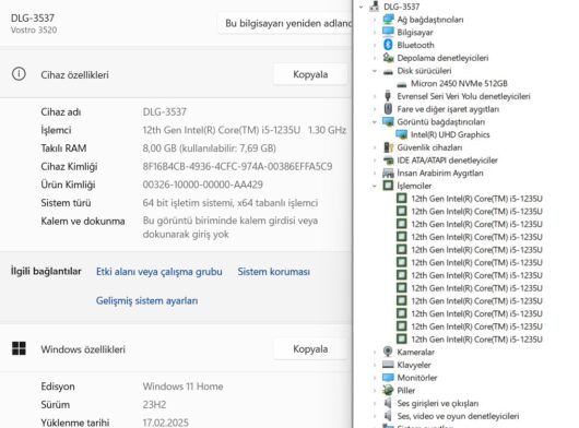 Dell Vostro 3520 Intel Core i5 1235U 8GB RAM 512GB SSD 15.6" FHD (İKİNCİ EL) - Görsel 4