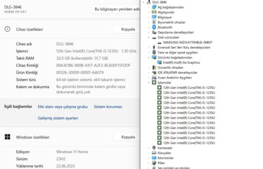 Monster Huma H5 V4.1.10 Intel Core i5 1235U 32GB RAM 1TB SSD Iris Xe 15.6” FHD 120Hz (İKİNCİ EL) - Görsel 5