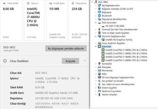 Dell Latitude E7440 Intel Core i7 4600U 8GB 240GB SSD 14” FHD (İKİNCİ EL) - Görsel 5