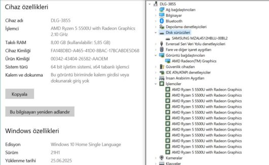 Lenovo IdeaPad 1 15ALC7 AMD Ryzen 5 5500U 8GB RAM 512GB SSD W11 15.6” FHD 82R400BLTX (İKİNCİ EL) - Görsel 5
