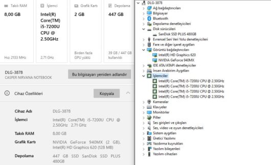 Casper F600 Intel Core i5 7200U 8GB RAM 480GB SSD 940MX 15.6” HD (İKİNCİ EL) - Görsel 5