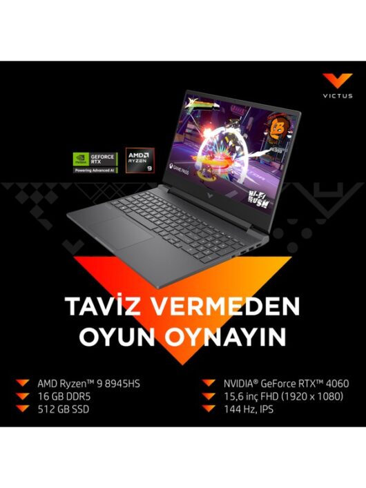 HP Victus 15-FB3007NT AMD Ryzen 9 8945HS 16GB 512GB SSD RTX4060 Freedos 15.6" Taşınabilir Bilgisayar B82WDEA - Görsel 2